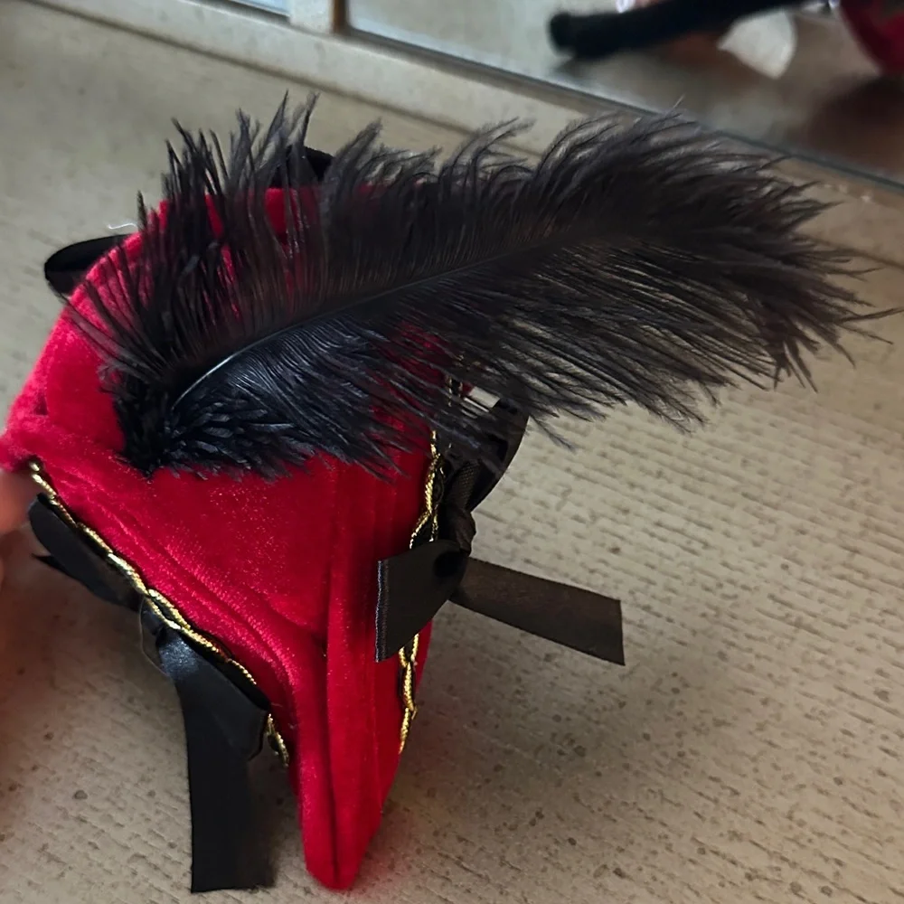 🛍️SALE🛍️ Elegant Red and Black Feathered Mini Pirate Headband